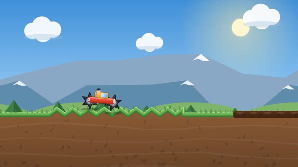 Doodle Wheels — a car with star-shaped wheels crossing bumpy ground