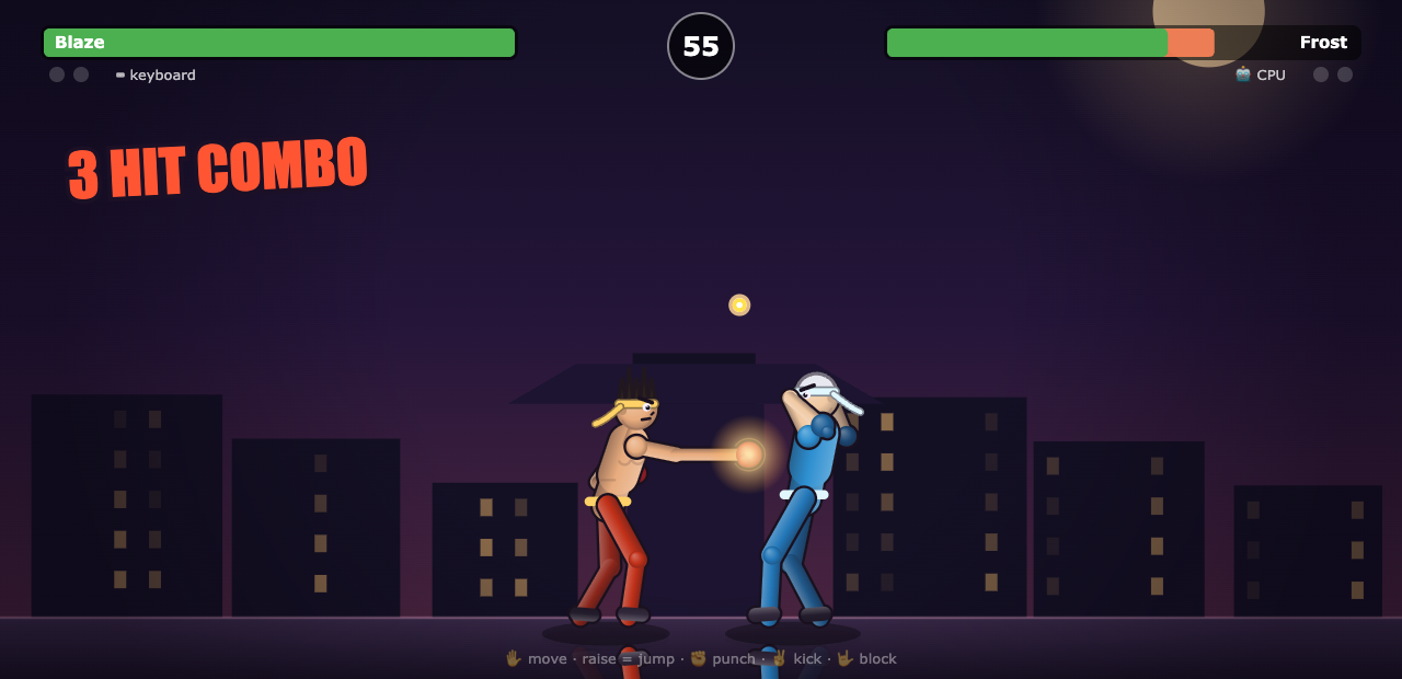Hand Fighter — combo in the neon night city stage