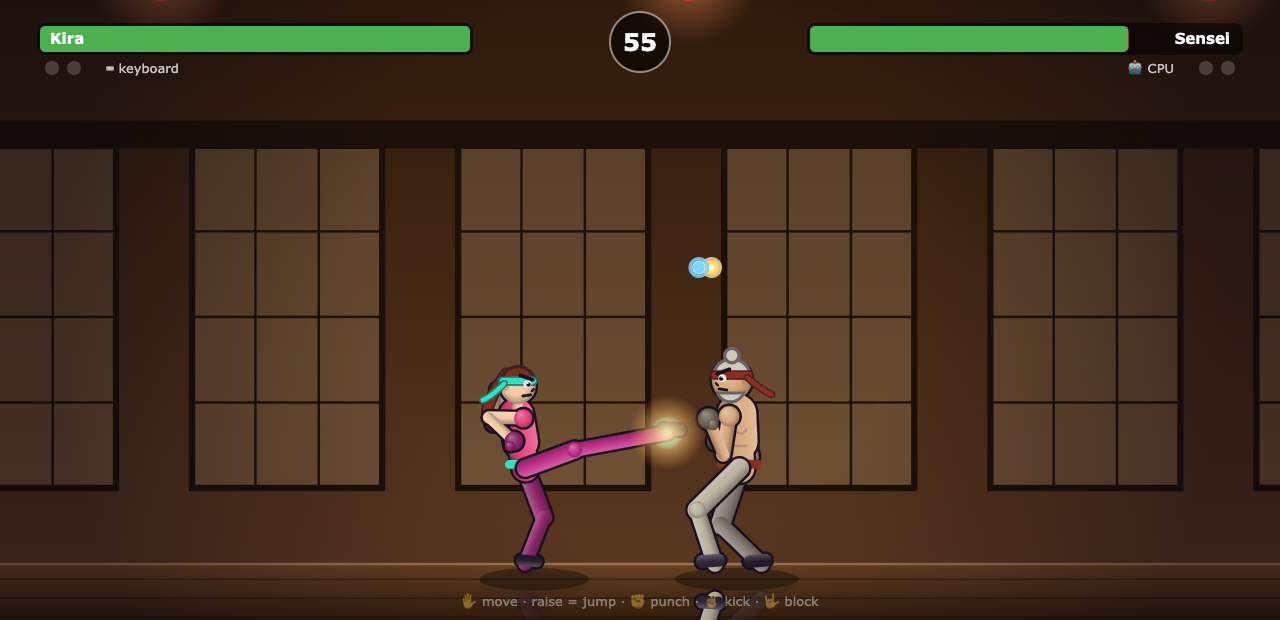 Hand Fighter — high kick in the lantern-lit dojo
